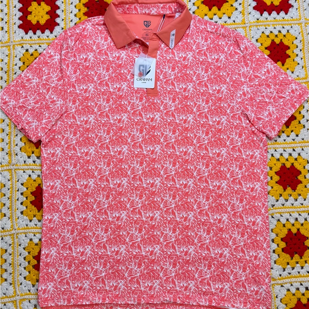 Graham Luxe Men's Hamill Polo Perfect Coral Ultra Soft Size XL NWT